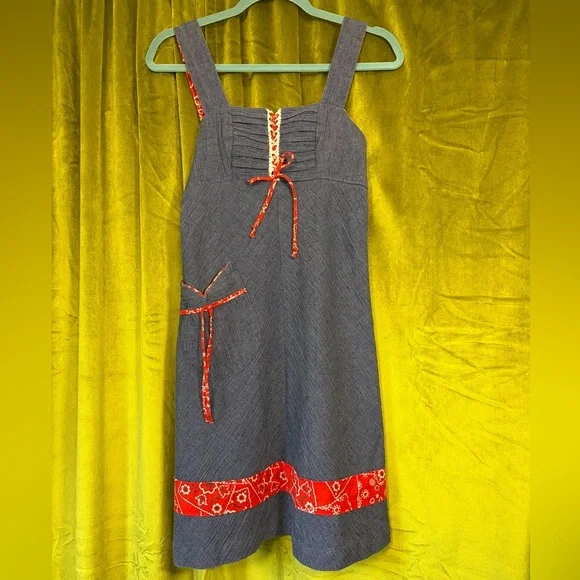 Vintage 1970s Blue & Red Handkerchief Print Lace Up Mini Dress. Size XS - Picture 6 of 8